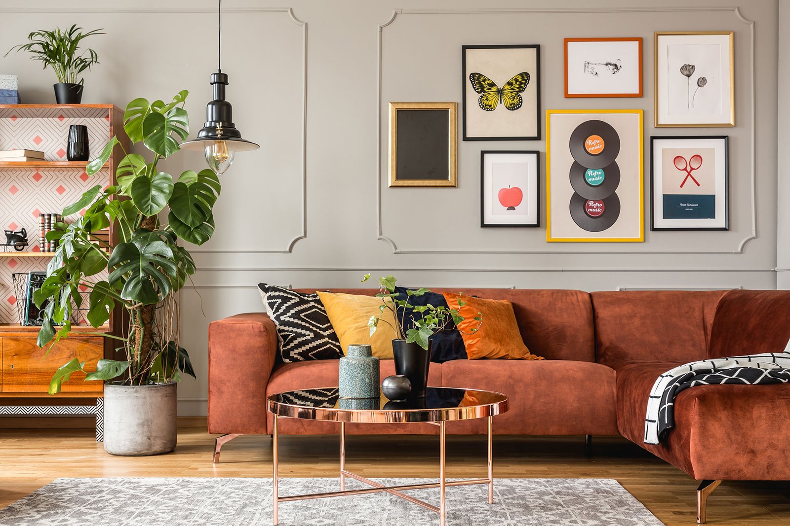 modern living room interior with painted walls and framed art showing clean interior painting finish